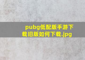 pubg低配版手游下载旧版如何下载